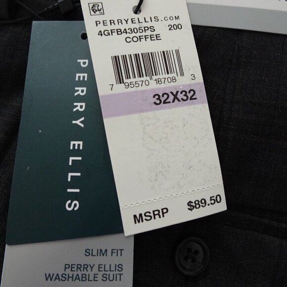 Perry Ellis Slim Fit Pants Men's Size 32x32 Gray Stretch Wrinkle Resistant - Picture 8 of 9
